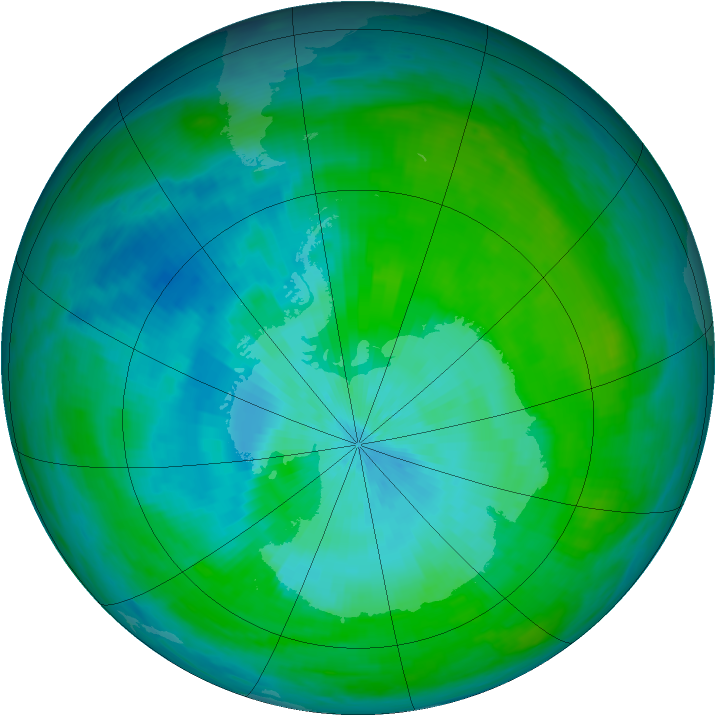 Antarctic ozone map for 19 February 1992